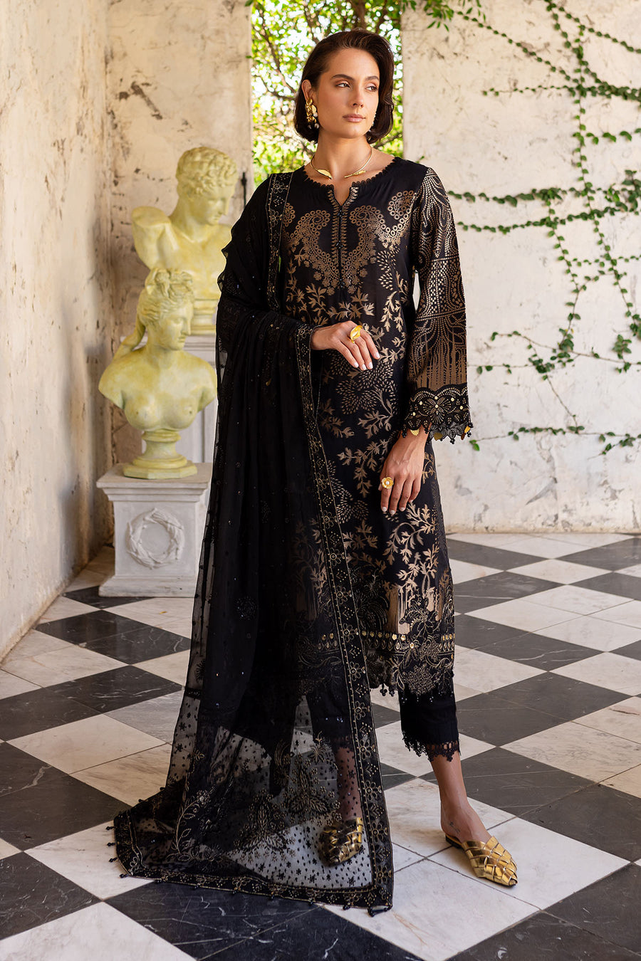 EMBROIDERED JACQUARD LAWN