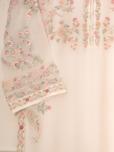 3 Piece - Pure Chiffon Embroidered Suit