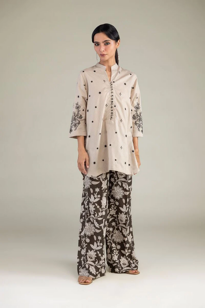 Embroidered | Cotton Dobby Beige Floral 2 pc