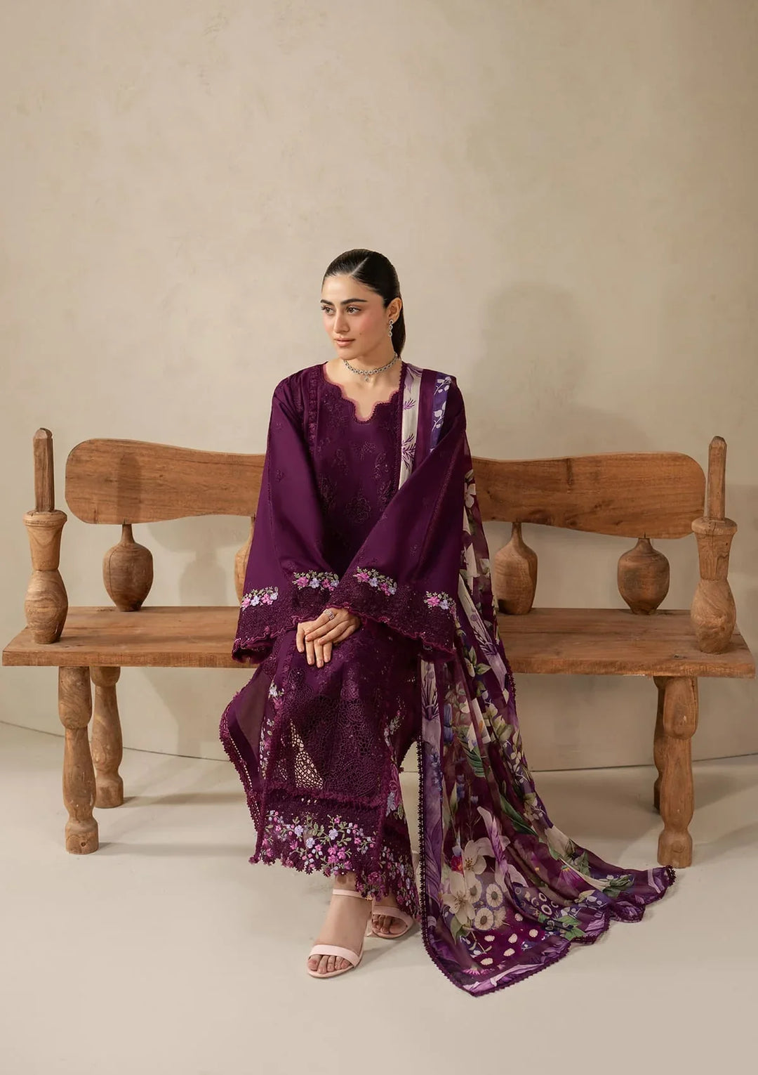 E-CRAFT - CHIKANKARI LAWN WITH CHIFFON DUPATTA &