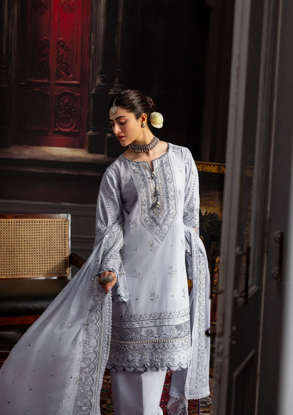 Karandi with Embroidered Chiffon