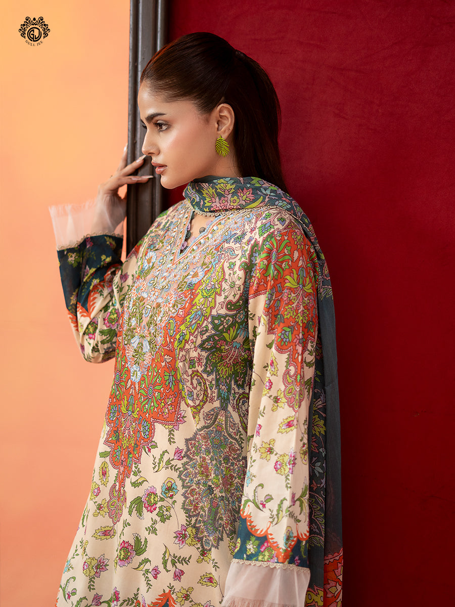 3-Piece Unstitched Embroidered Dress