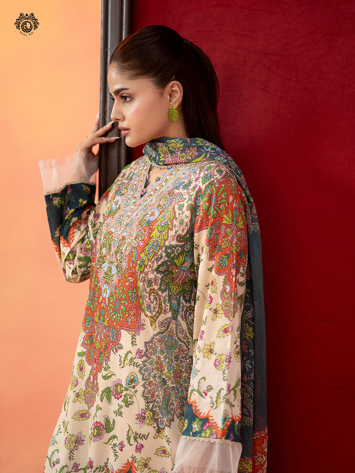 3-Piece Unstitched Embroidered Dress
