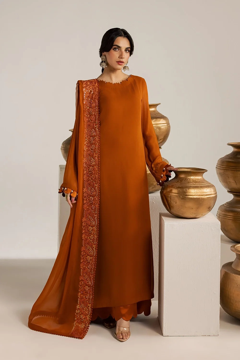 Burnt Orange 3PC Chiffon Suit
