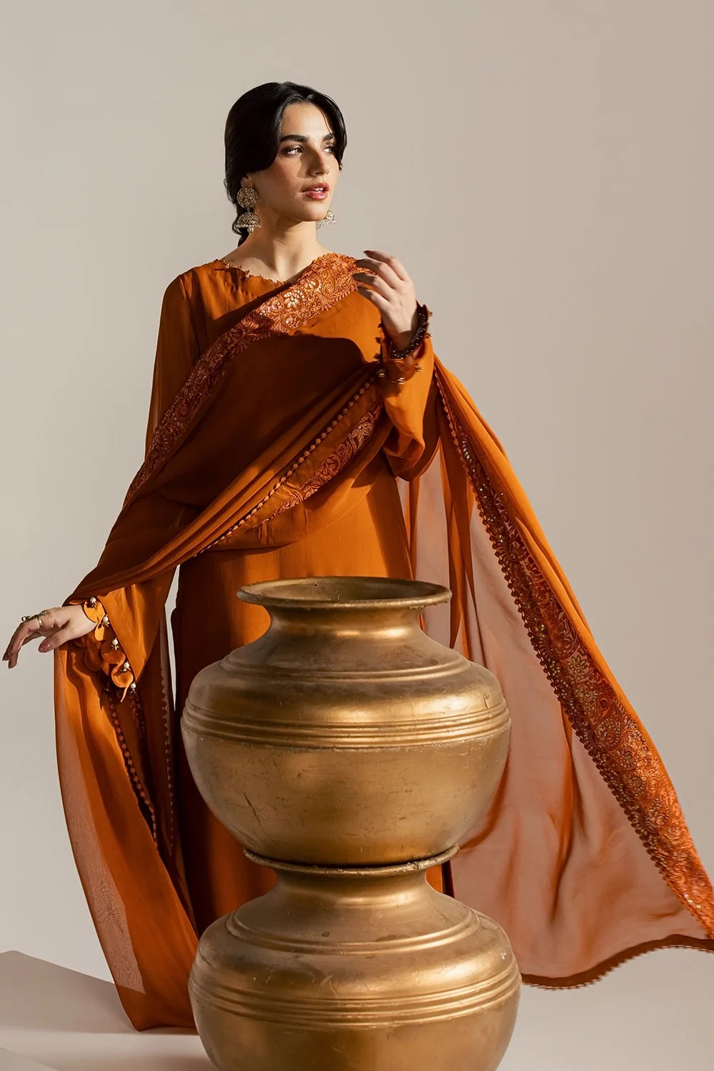 Burnt Orange 3PC Chiffon Suit