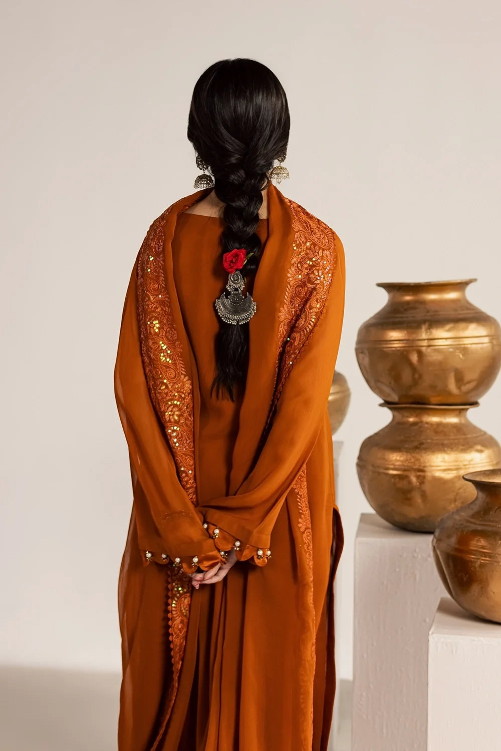 Burnt Orange 3PC Chiffon Suit