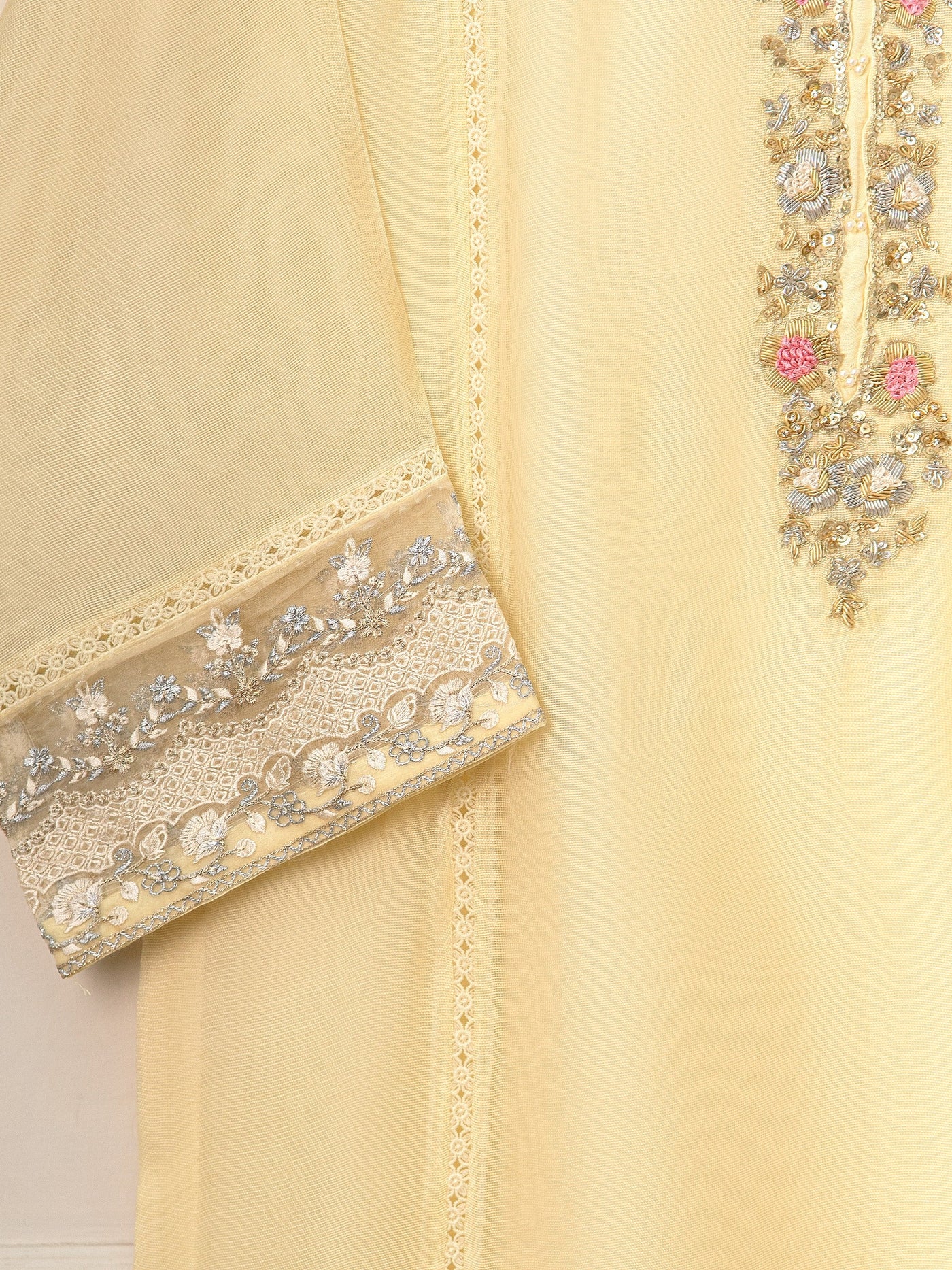 3 Piece - Pure Cotton Net Embroidered Suit