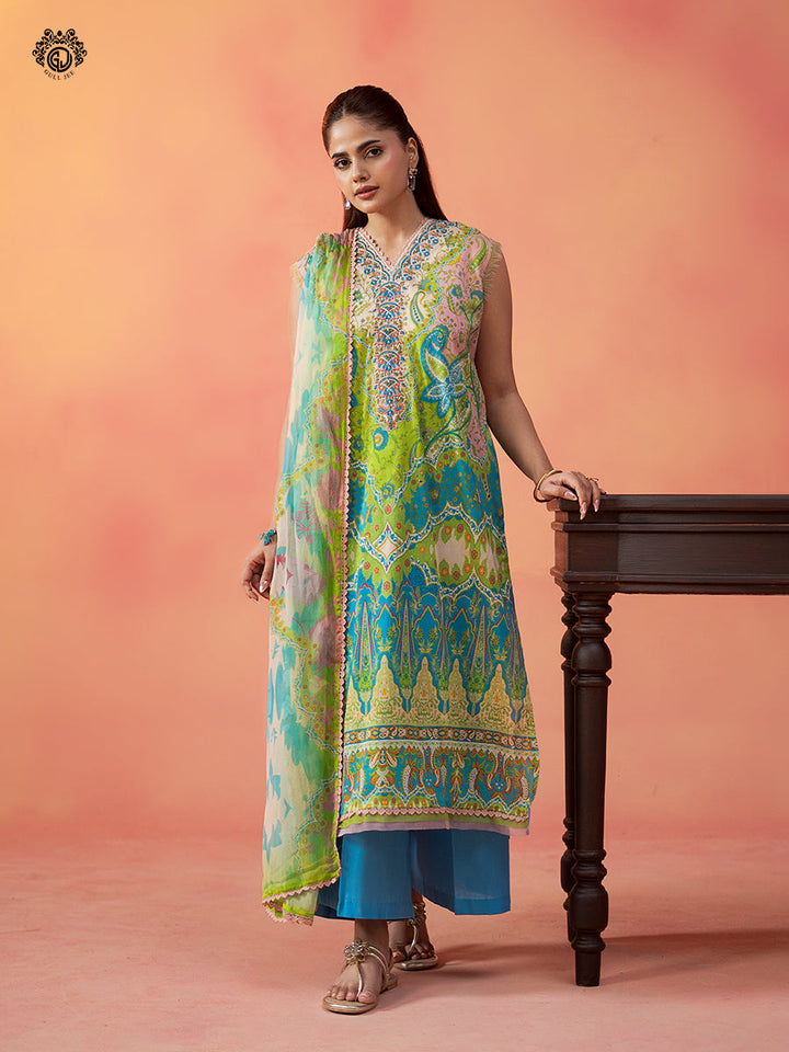 3-Piece Unstitched Embroidered Dress
