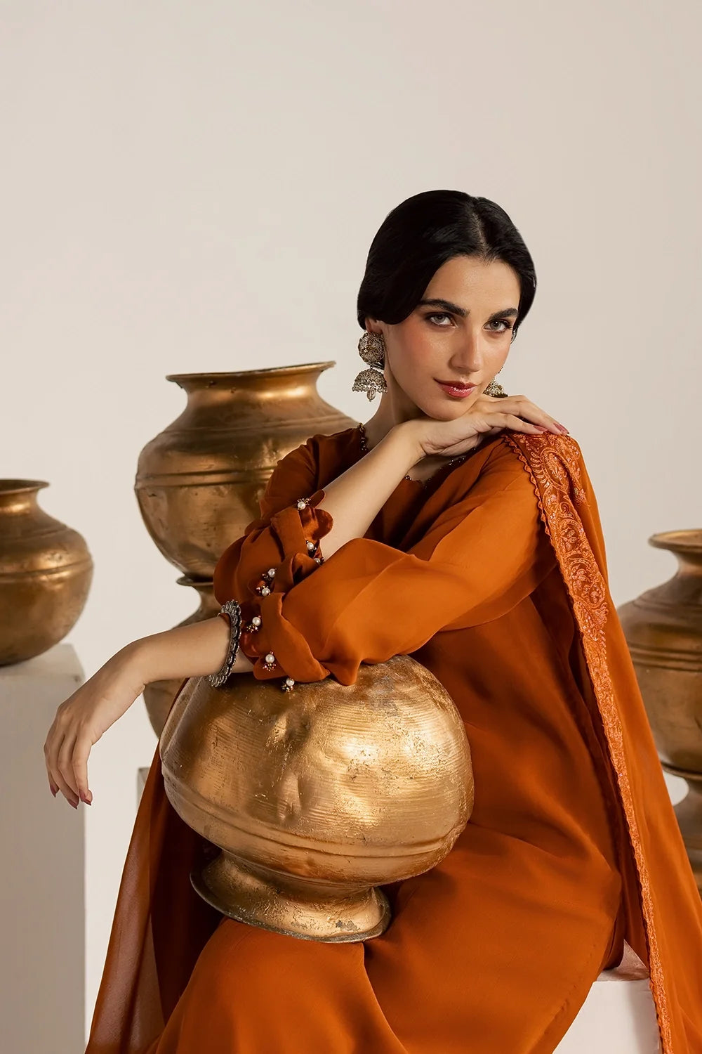 Burnt Orange 3PC Chiffon Suit
