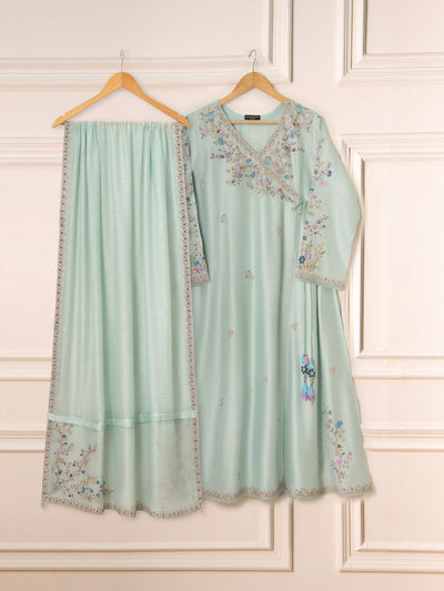 3 Piece- Pure Silk Net Embroidered Suit