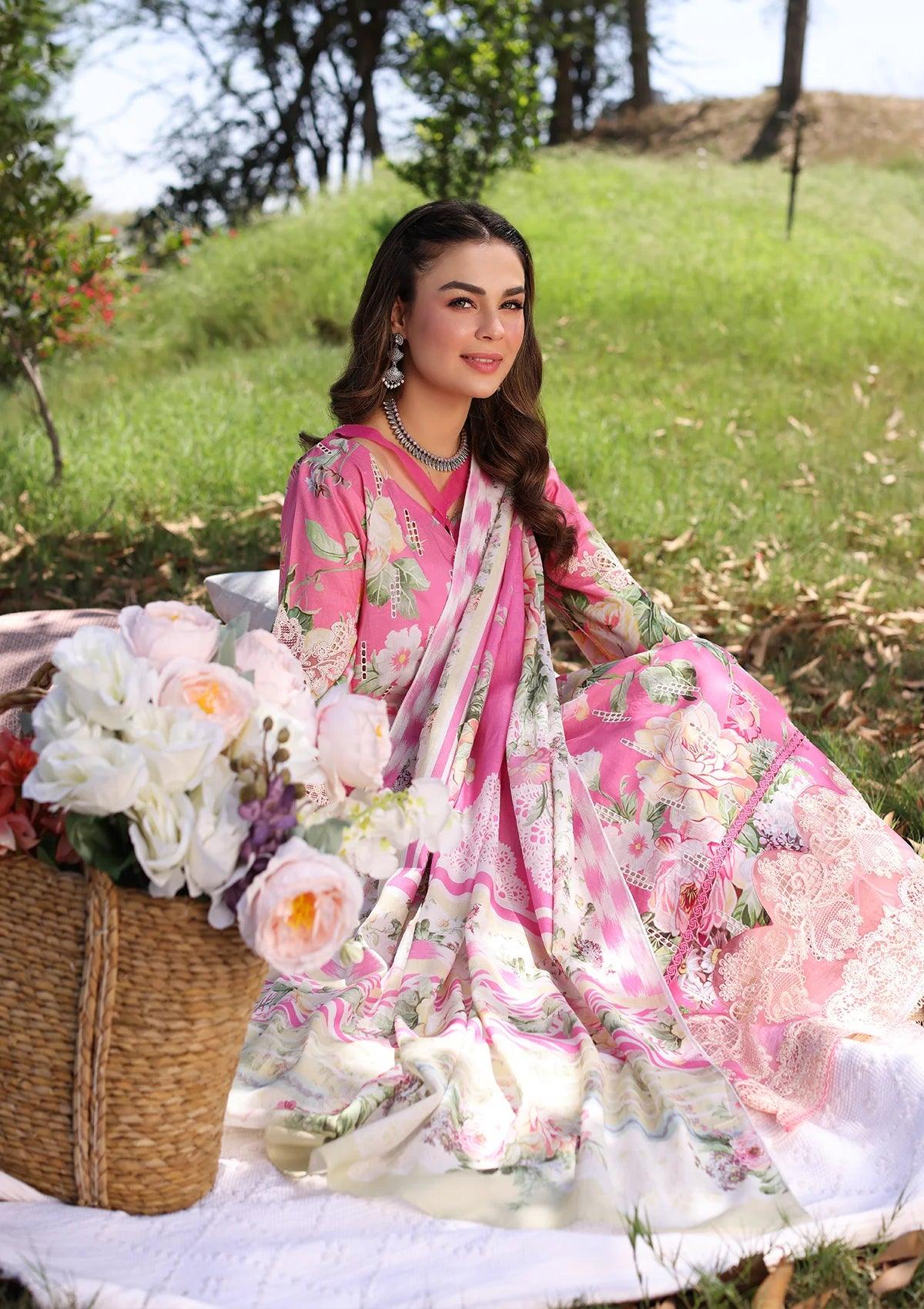 ELAF PRINT CHIKANKARI - PINK MUSE