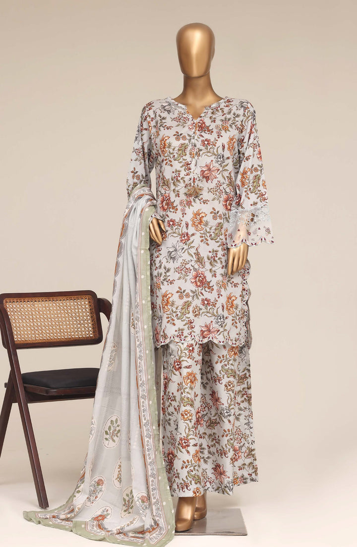 Embroidered Lawn Stitched 3 Piece Suit