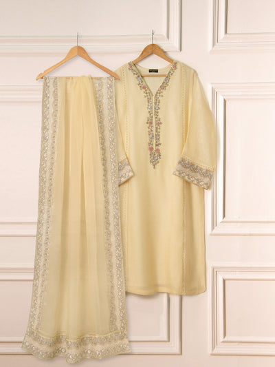 3 Piece - Pure Cotton Net Embroidered Suit