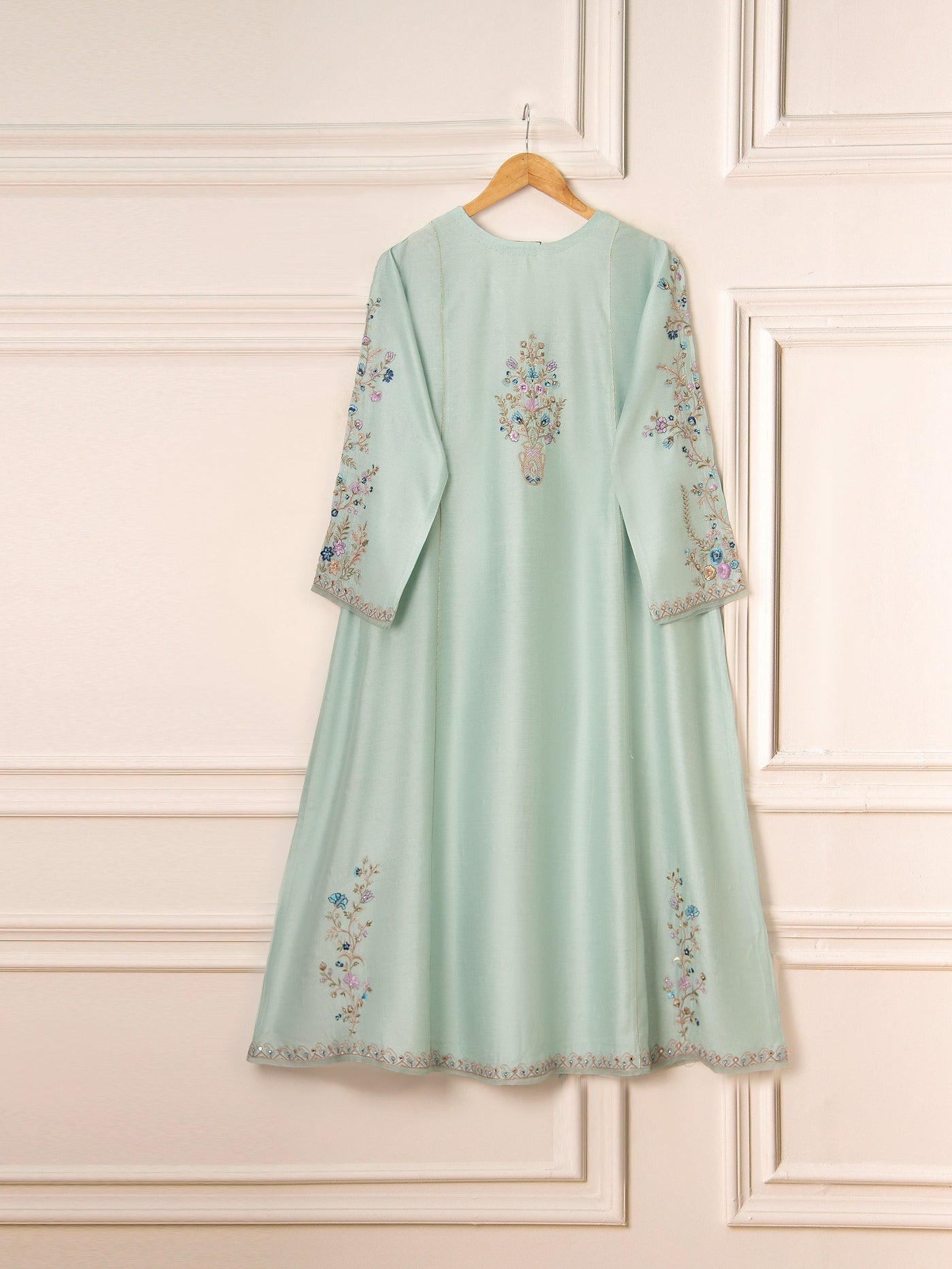 3 Piece- Pure Silk Net Embroidered Suit
