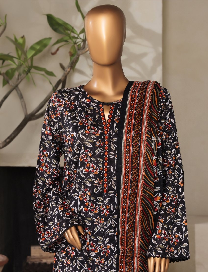 3 Piece Printed Stitched Suit