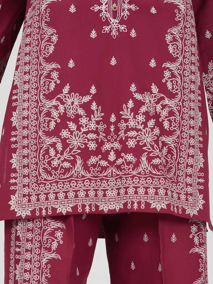 Lawn Slub Co-ord Set- Embroidered