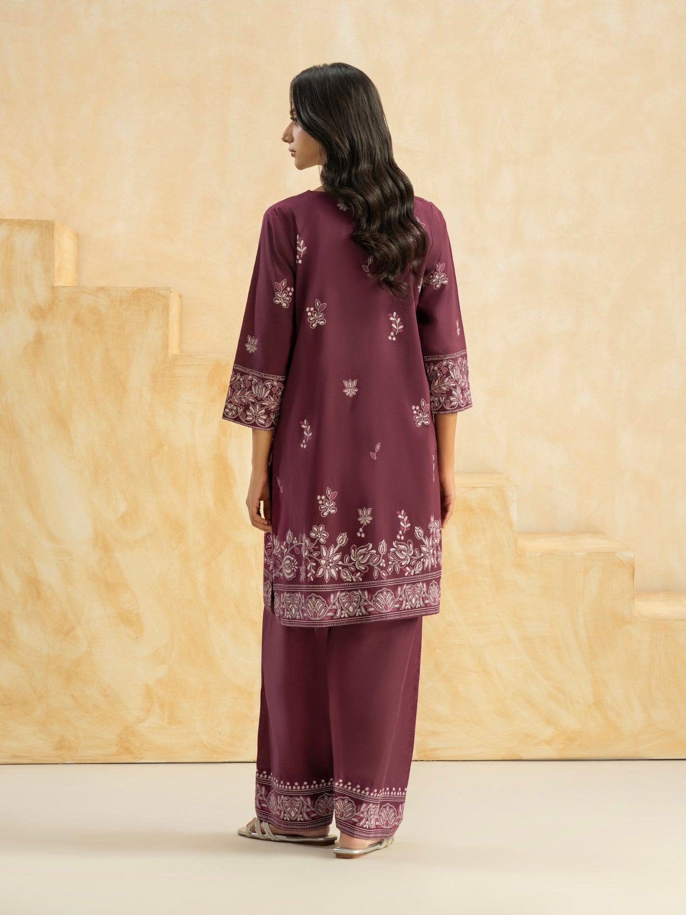 2 Piece Cambric Suit-Paste Print (Pret)