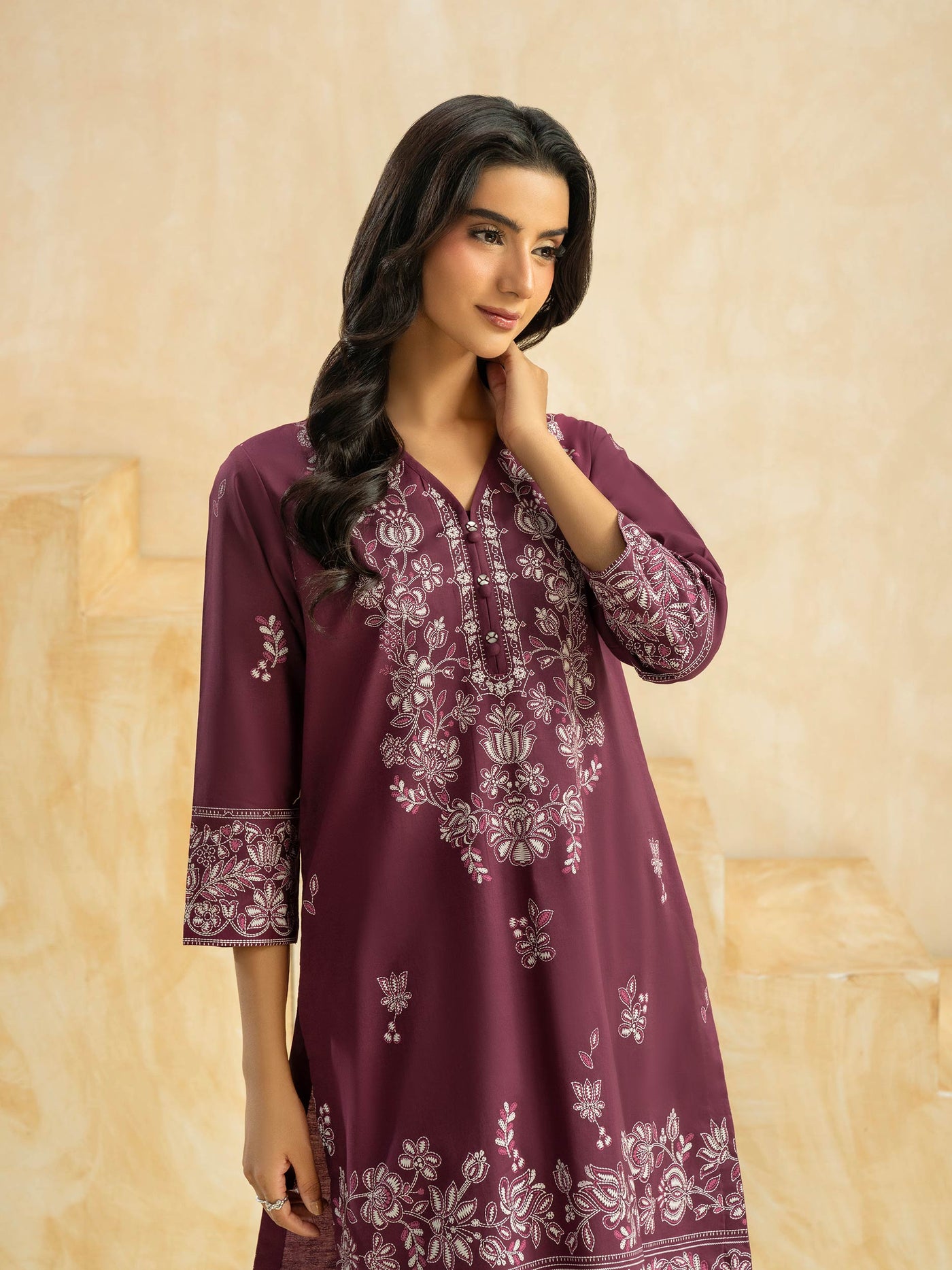 2 Piece Cambric Suit-Paste Print (Pret)