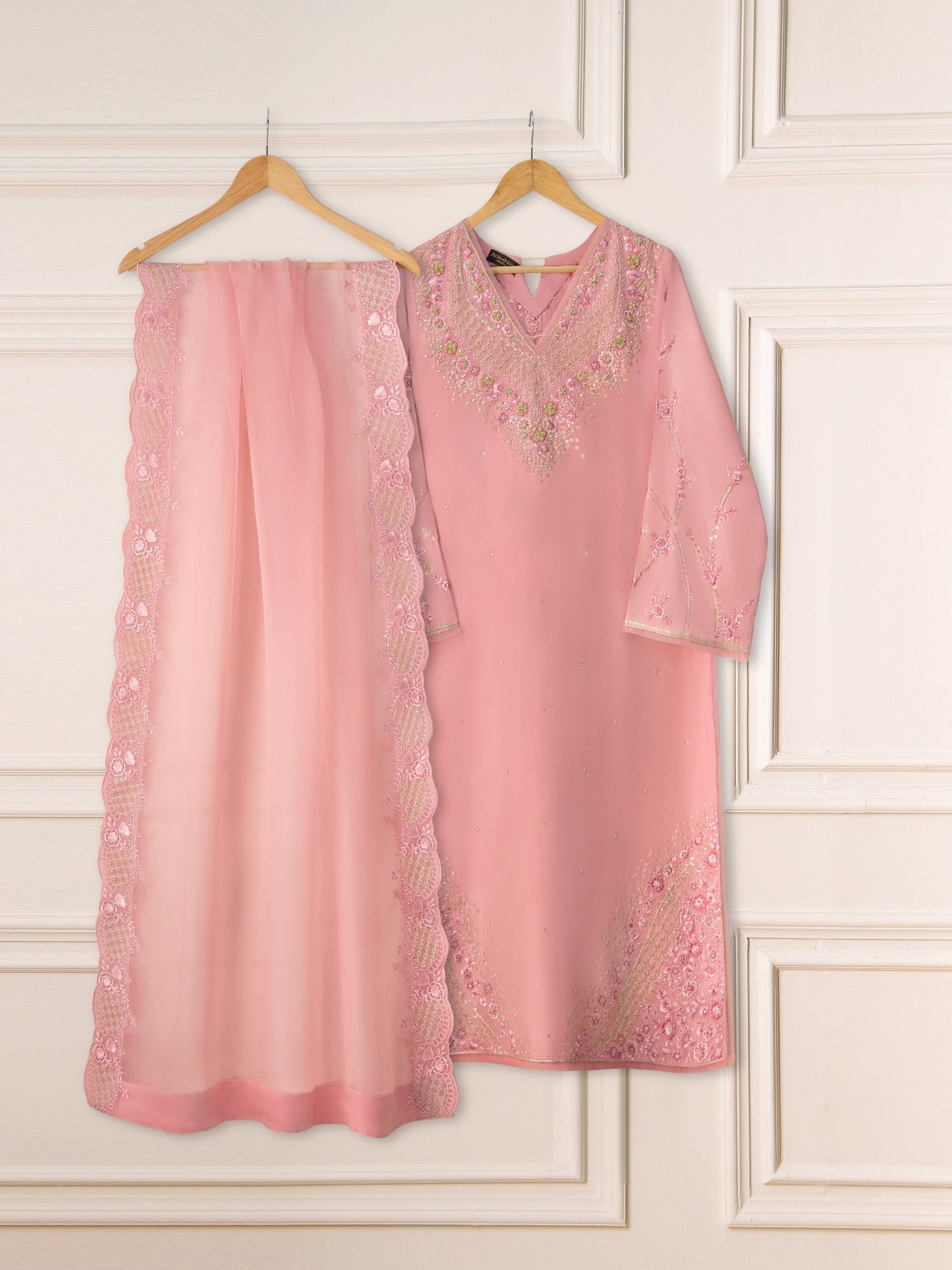 2 Piece - Pure Embroidered Raw Silk Suit