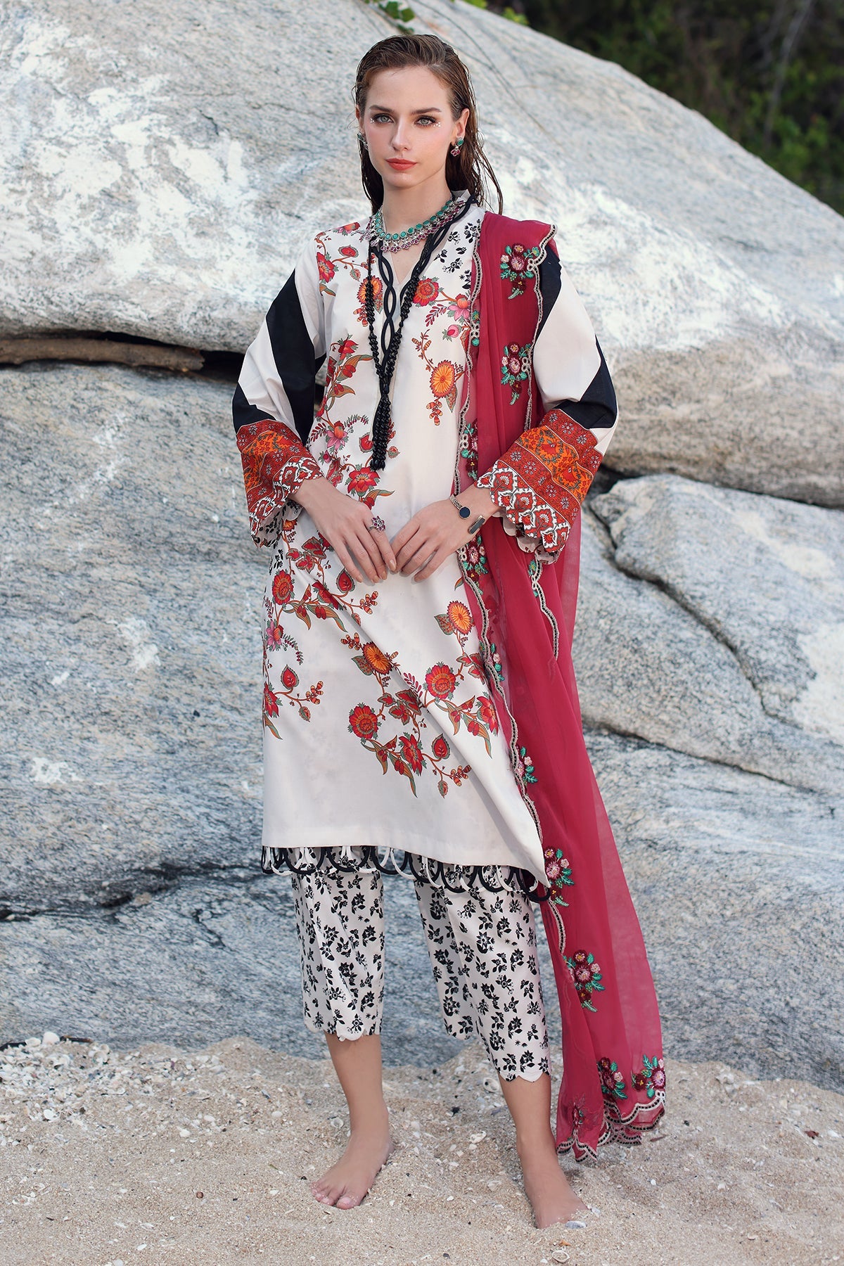 CHARIZMA Unstitched Printed Lawn with Embroidered Chiffon Dupatta PM4-27