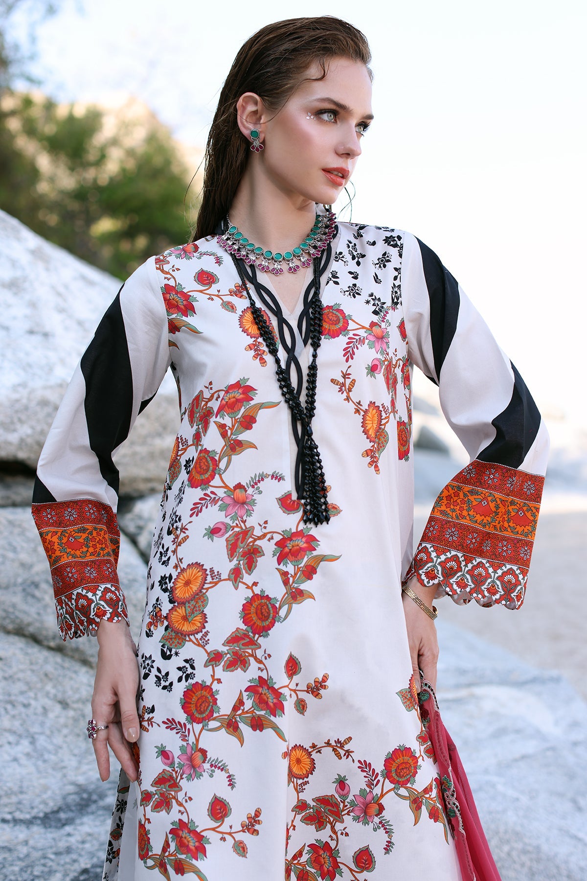 CHARIZMA Unstitched Printed Lawn with Embroidered Chiffon Dupatta PM4-27