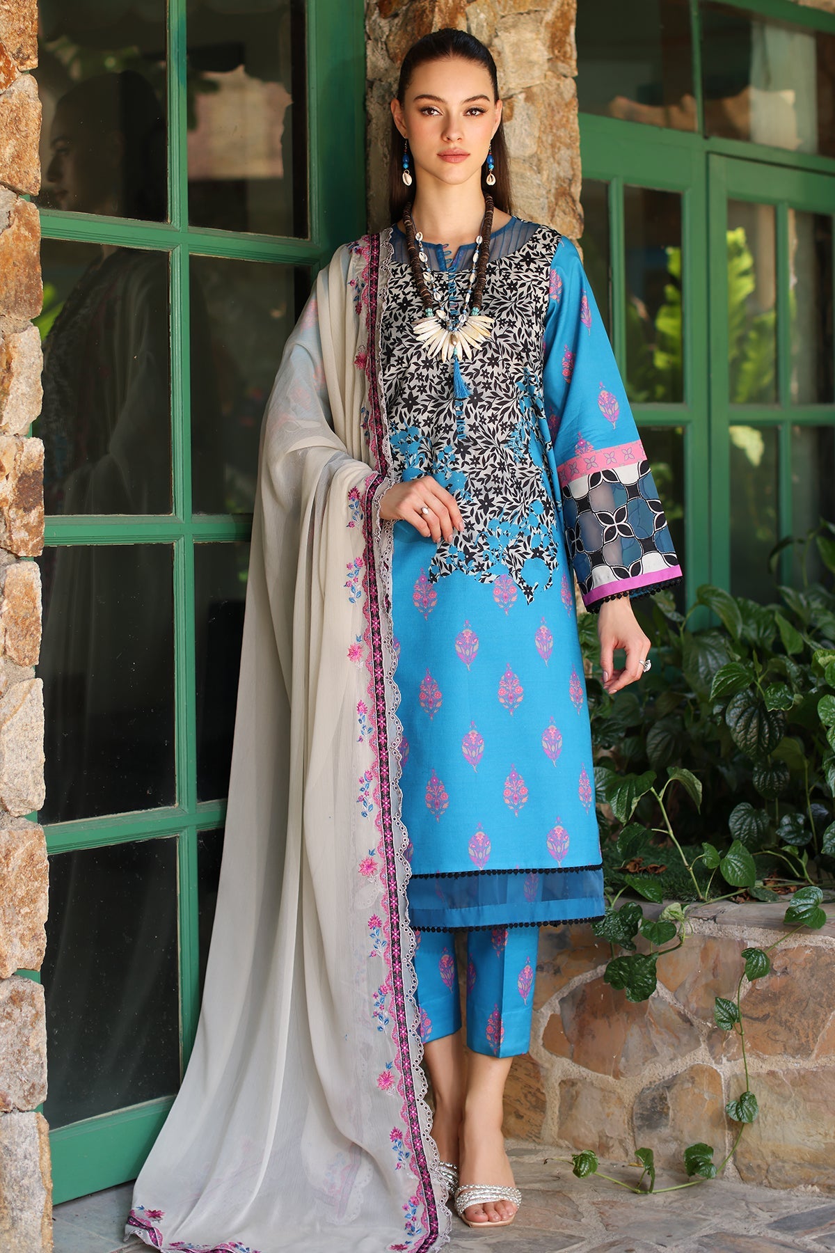 CHARIZMA Unstitched Printed Lawn with Embroidered Chiffon Dupatta PM4-34