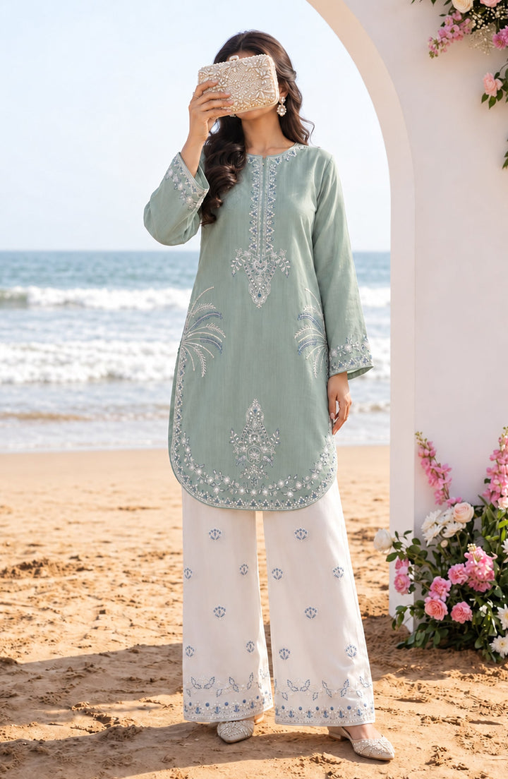 Embroidered Viscose Linen Stitched 2 Piece Co-ord Set
