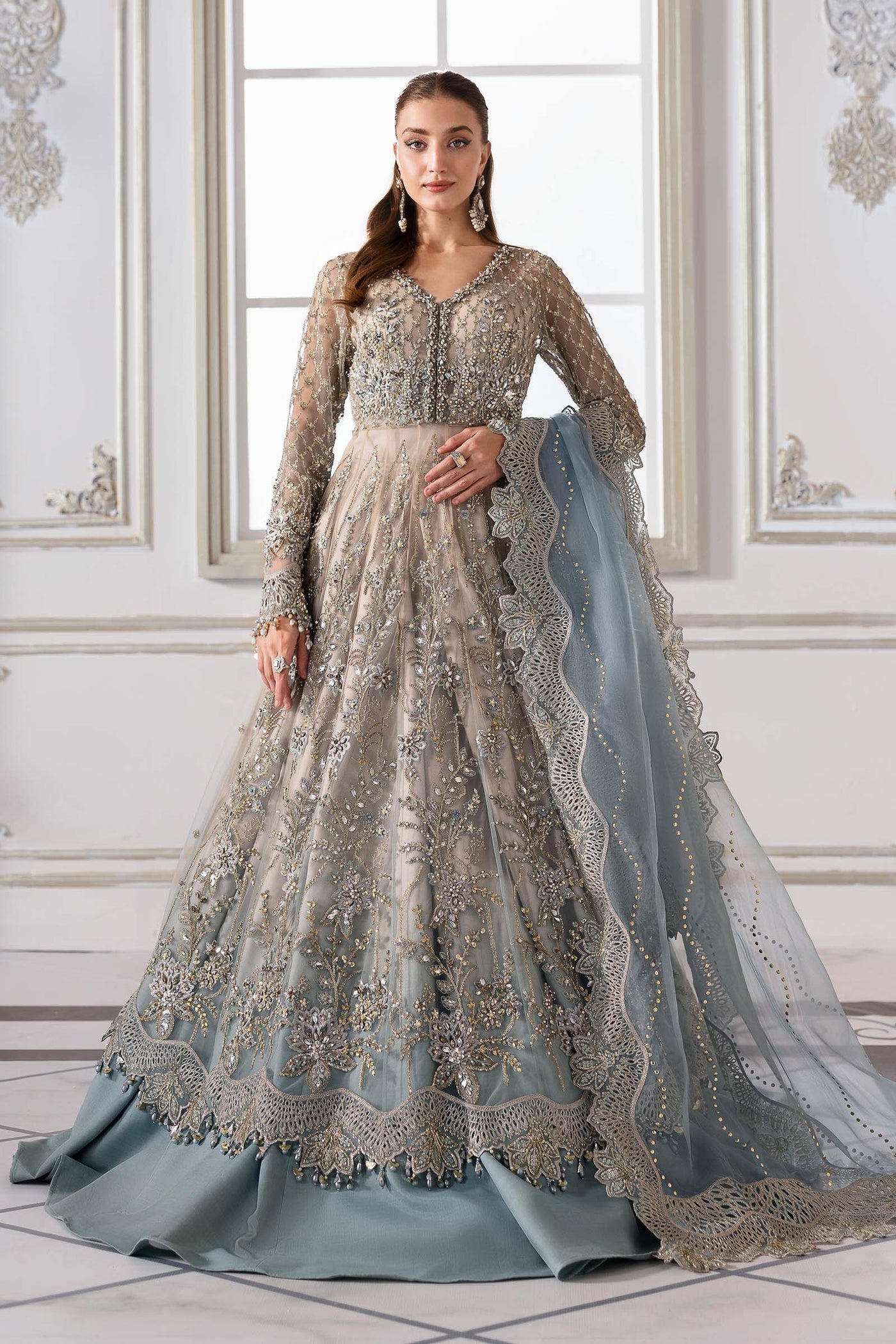 3 Piece Unstitched Embroidered Net Suit