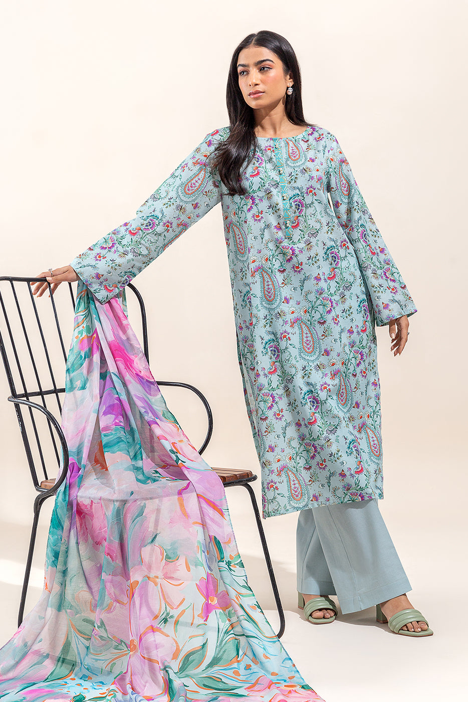 BEECHTREE PRINTED LAWN SUIT-GREY MIST