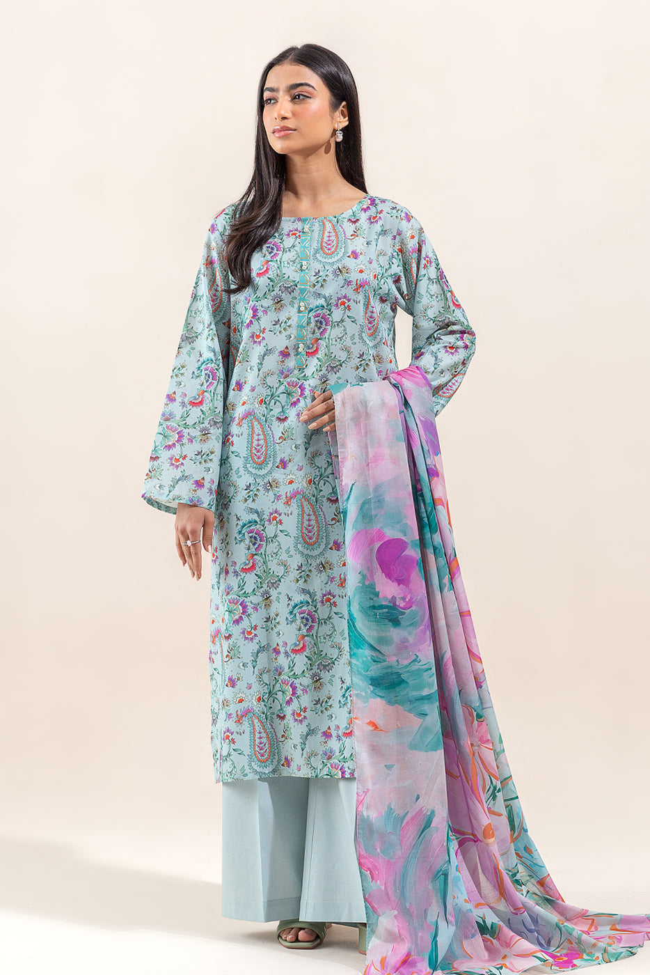 BEECHTREE PRINTED LAWN SUIT-GREY MIST