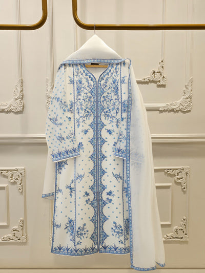 3 Piece - Pure Embroidered Cotton Net Suit