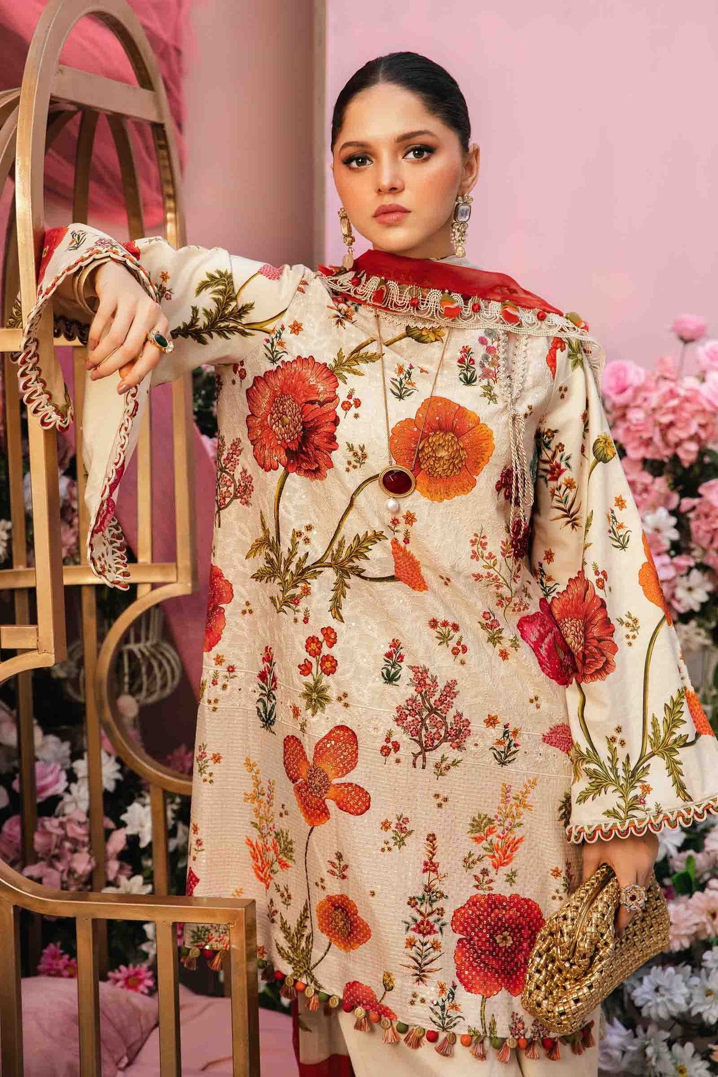 3 Piece Unstitched Embroidered Lawn Suit