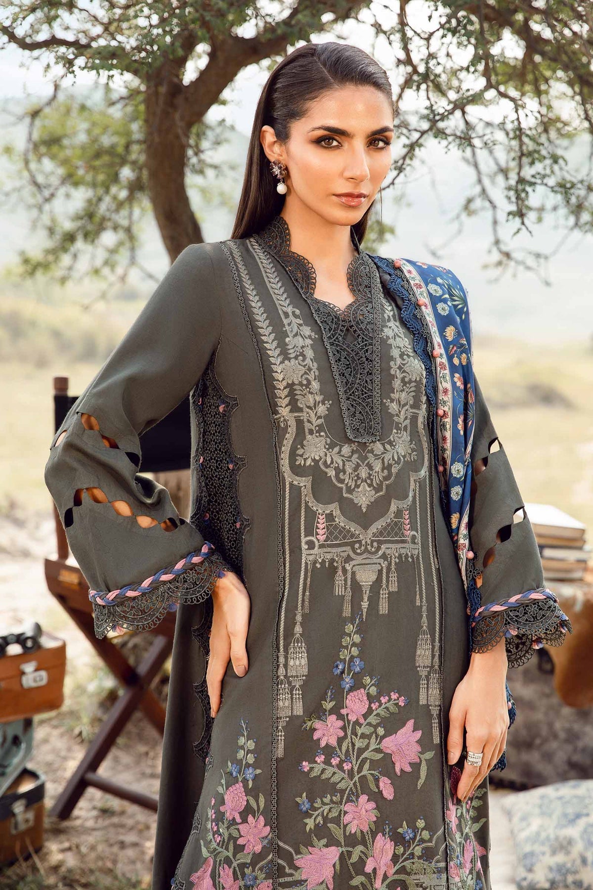 Maria.B M Print 3 Piece Unstitched Printed Linen Suit | MPT-2401-A