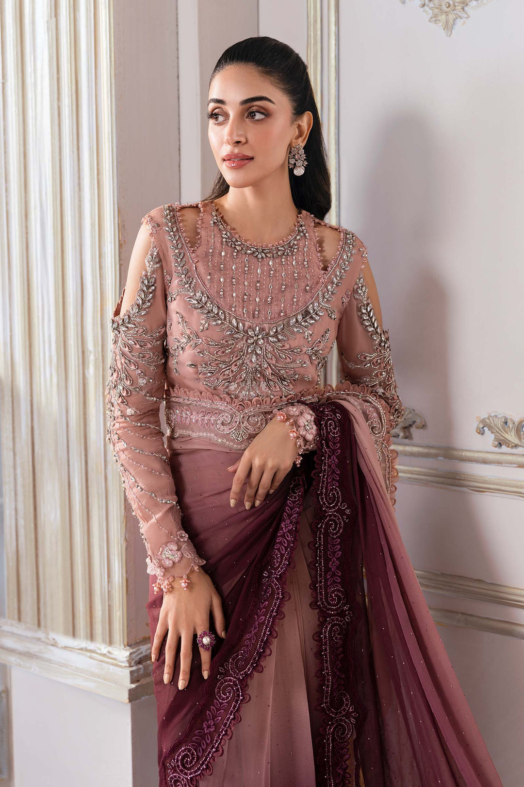 Unstitched Embroidered Chiffon Saree