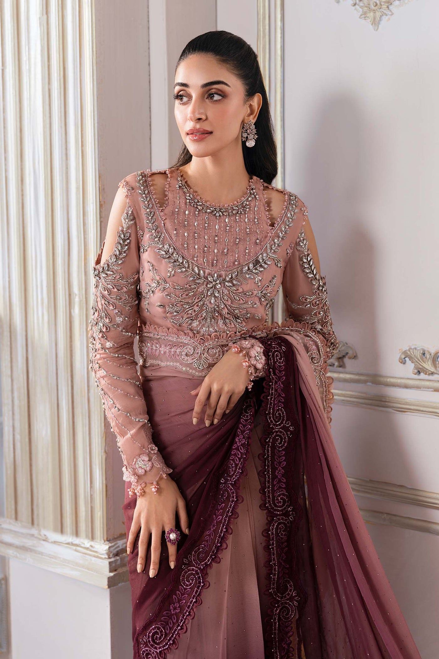 Unstitched Embroidered Chiffon Saree