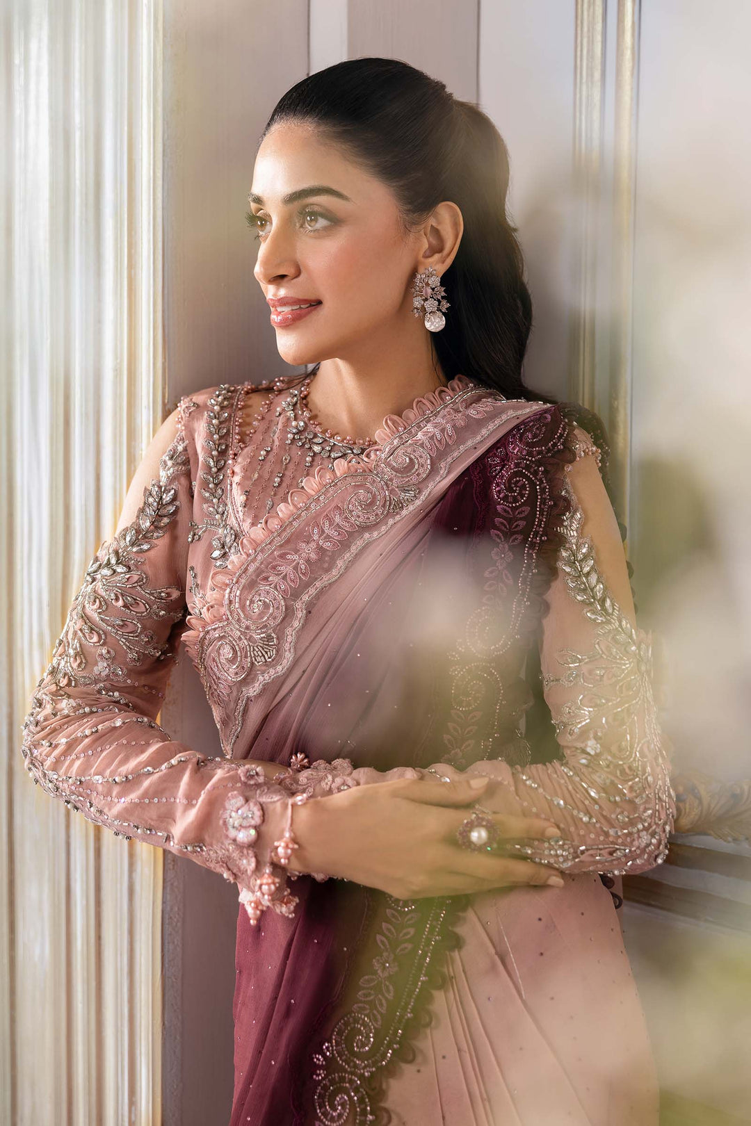 Unstitched Embroidered Chiffon Saree