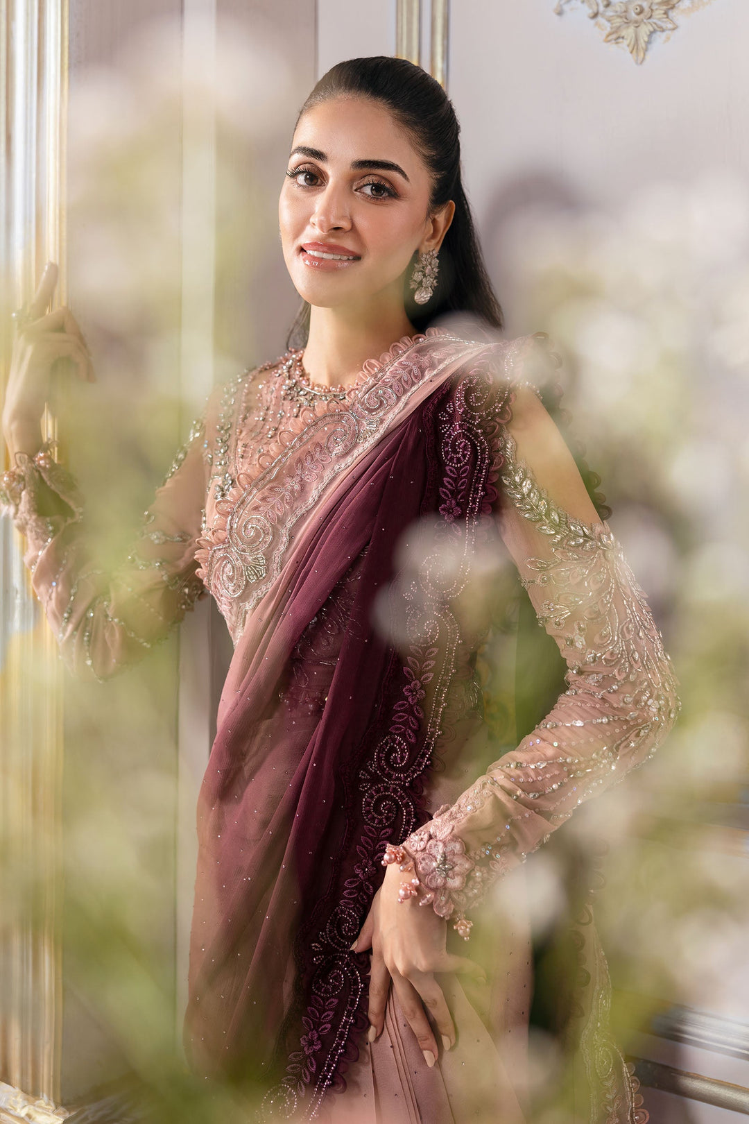 Unstitched Embroidered Chiffon Saree