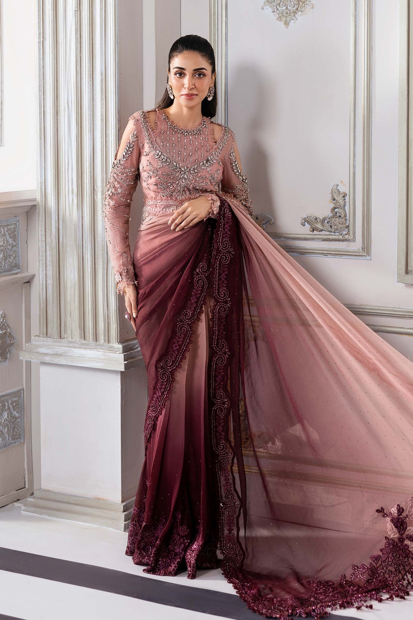 Unstitched Embroidered Chiffon Saree