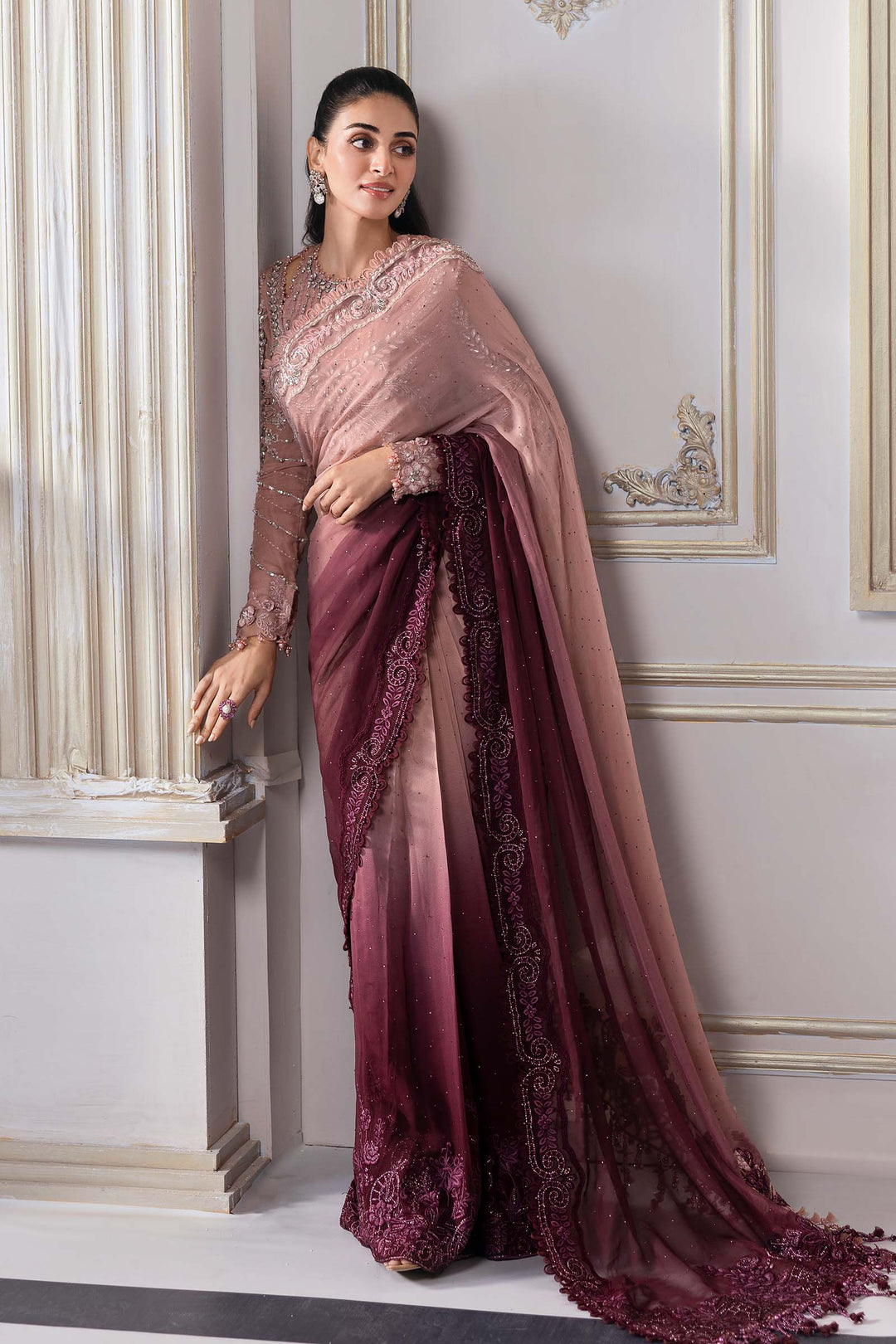 Unstitched Embroidered Chiffon Saree