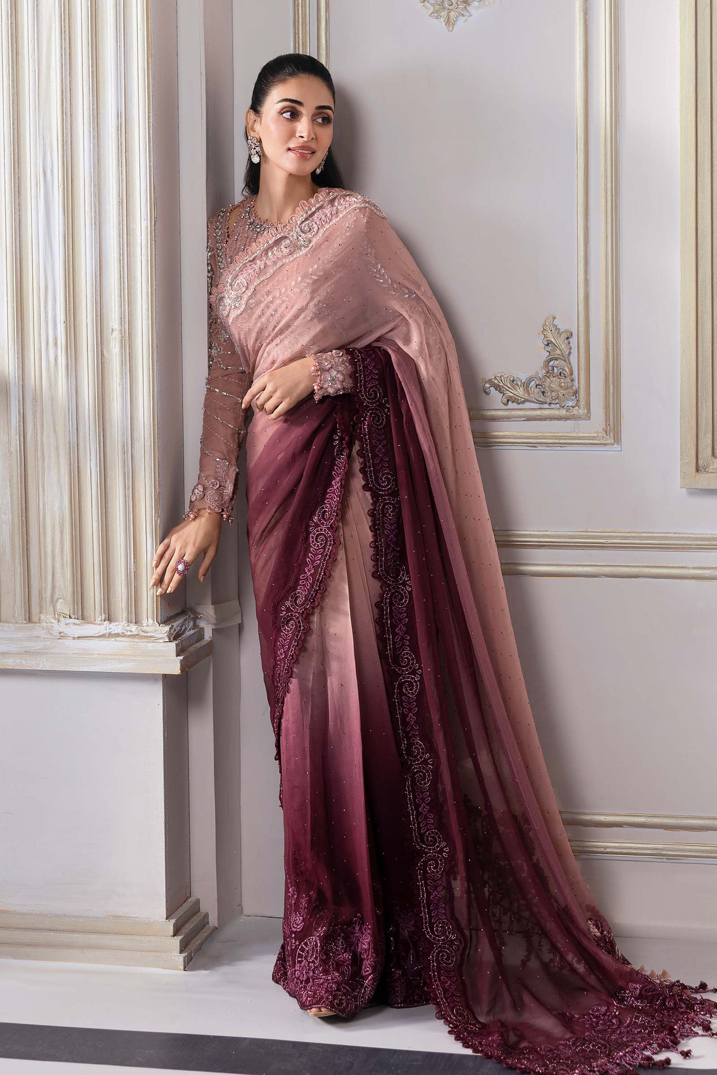 Unstitched Embroidered Chiffon Saree