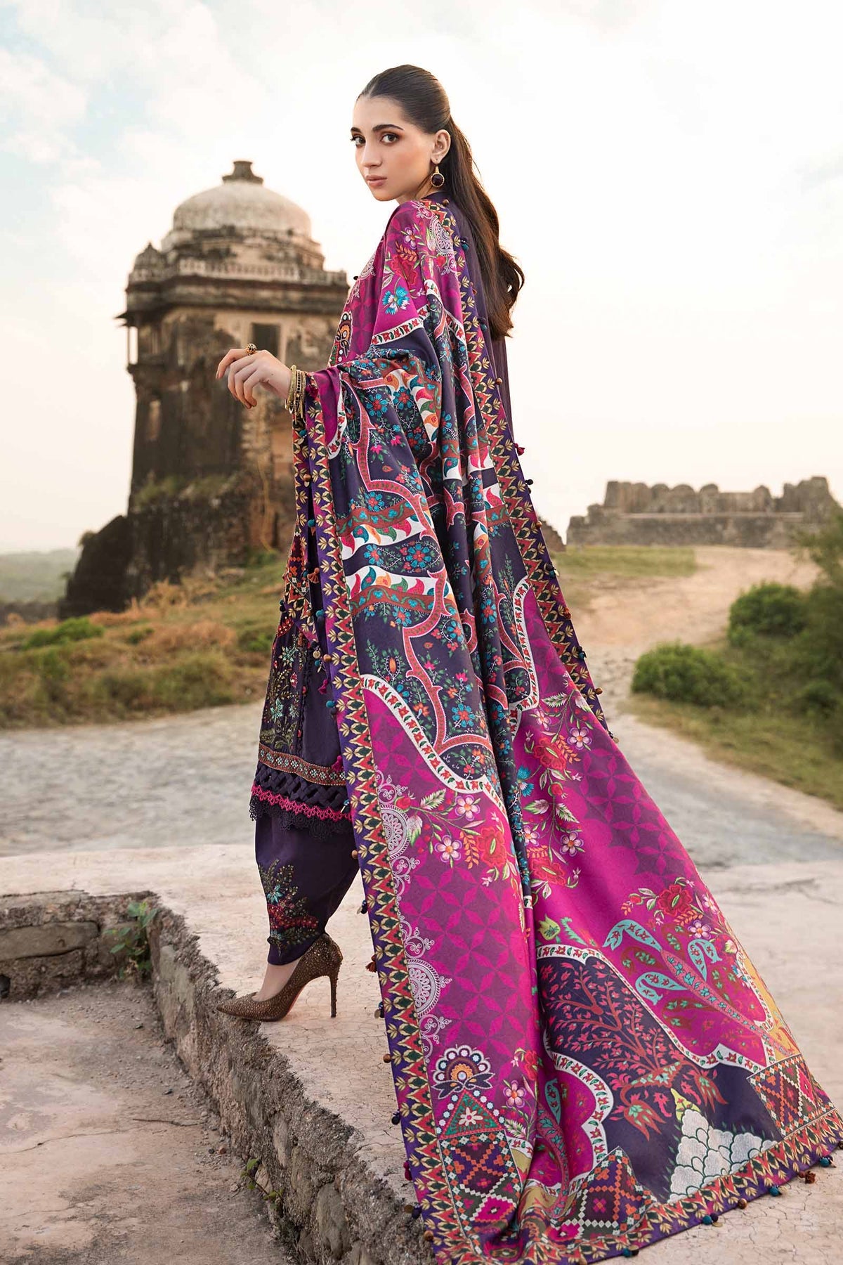 Maria.B M Print 3 Piece Unstitched Printed Linen Suit | MPT-2402-A