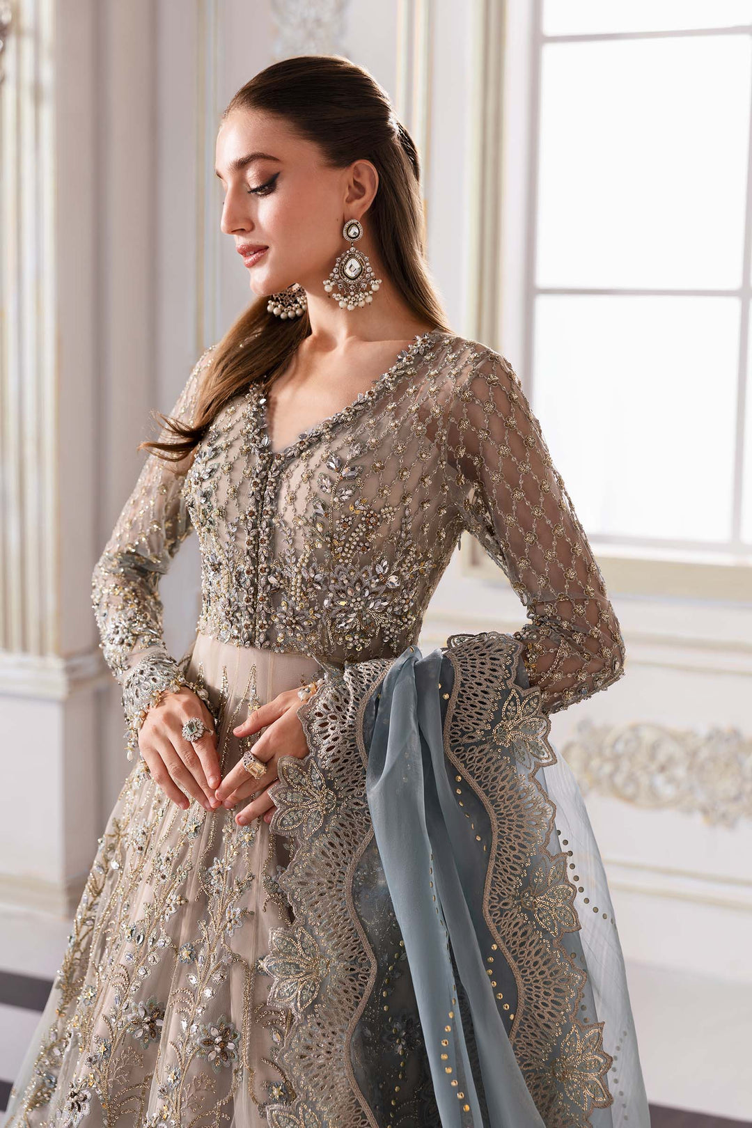 3 Piece Unstitched Embroidered Net Suit