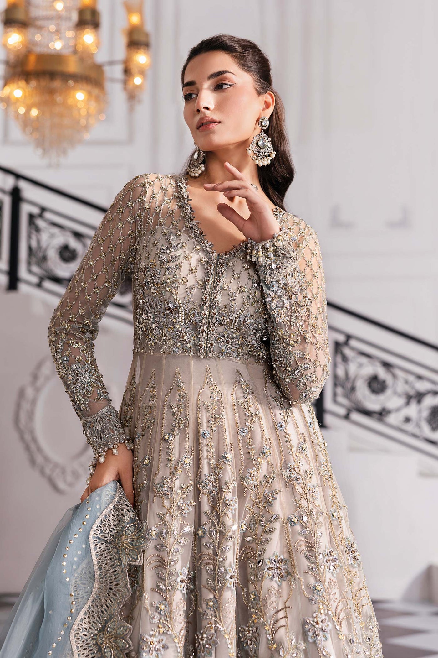 3 Piece Unstitched Embroidered Net Suit