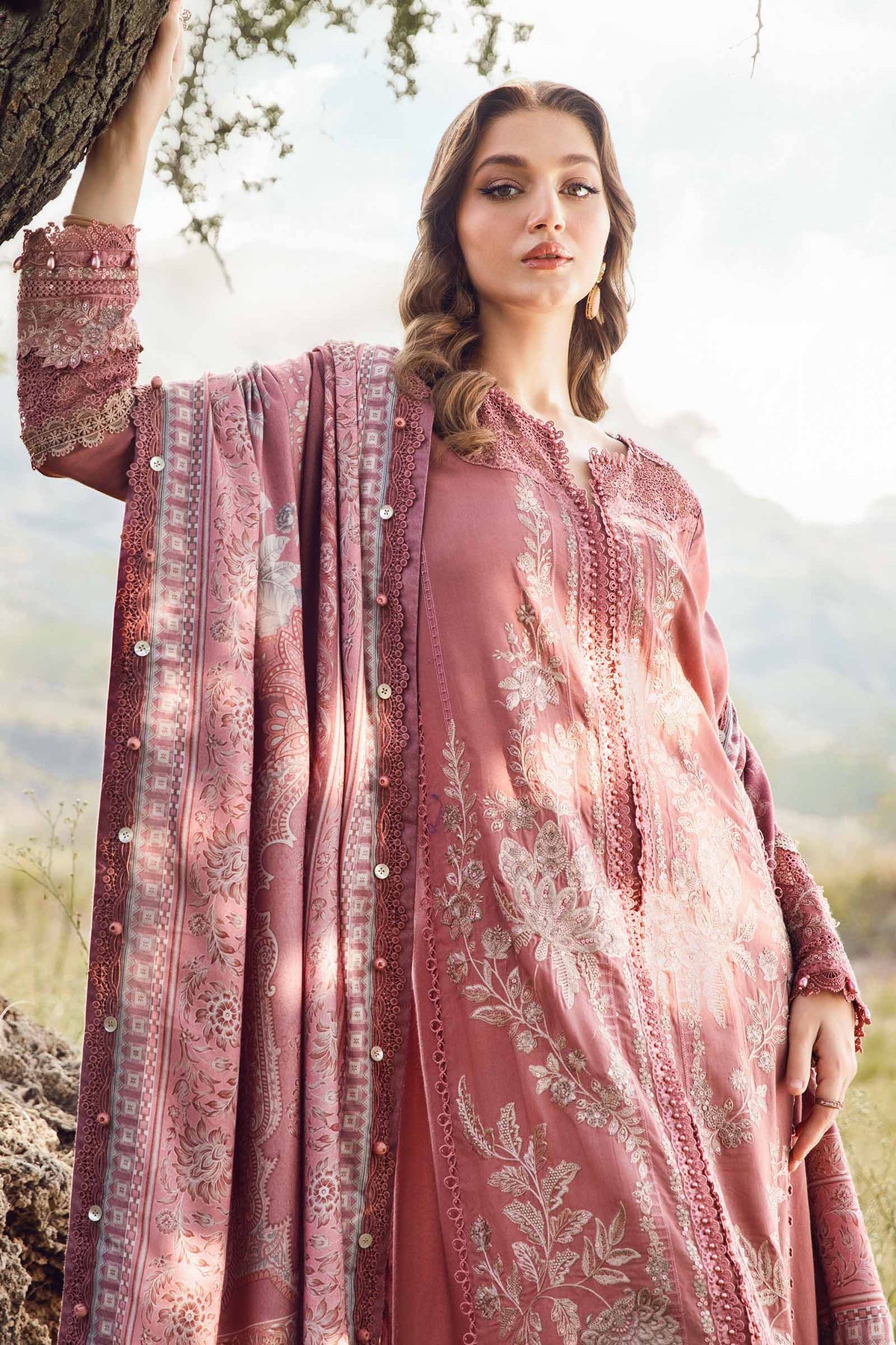 Maria.B M Print 3 Piece Unstitched Printed Linen Suit | MPT-2404-A