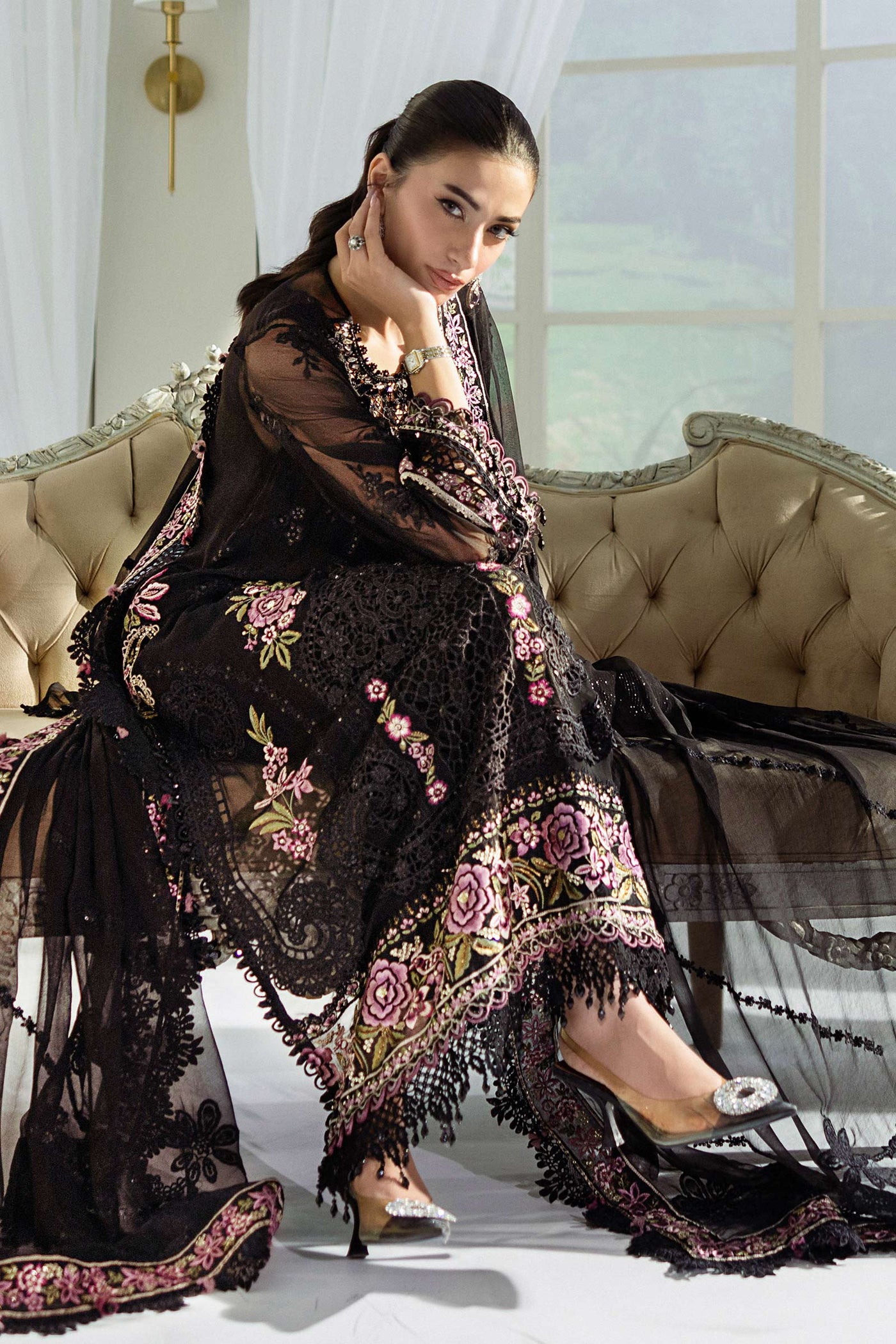 3 Piece Unstitched Embroidered Chiffon Suit