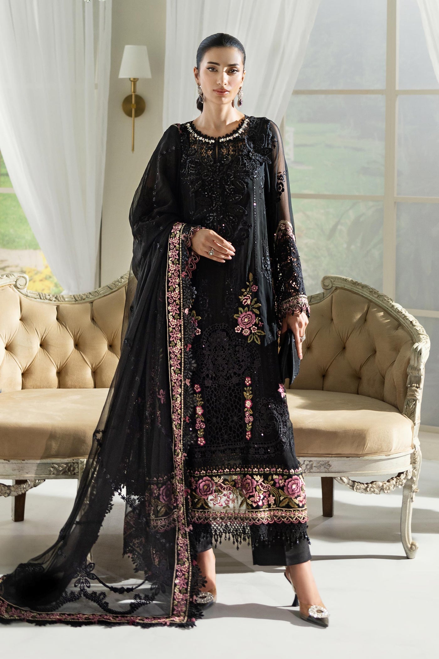 3 Piece Unstitched Embroidered Chiffon Suit