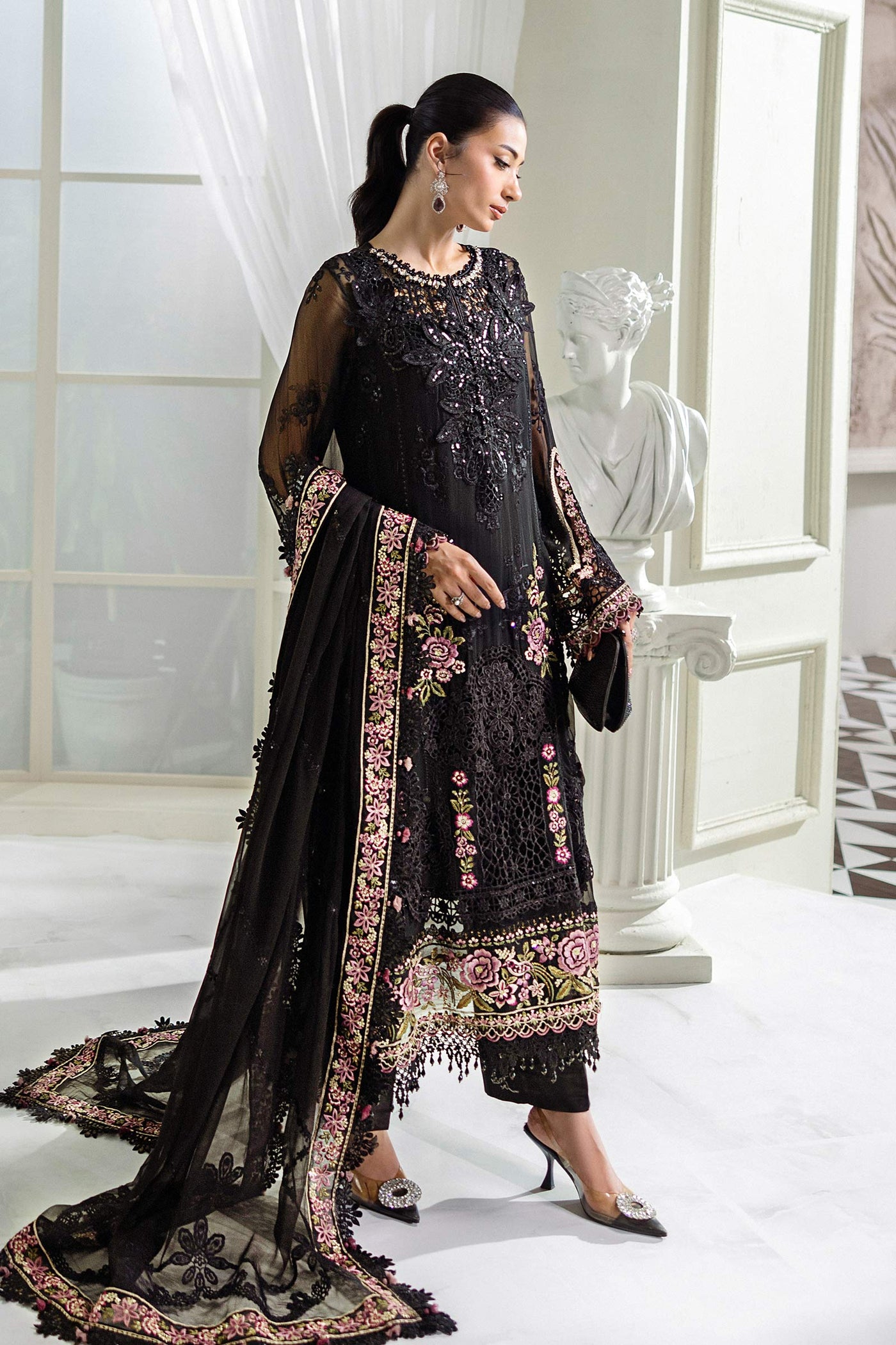 3 Piece Unstitched Embroidered Chiffon Suit
