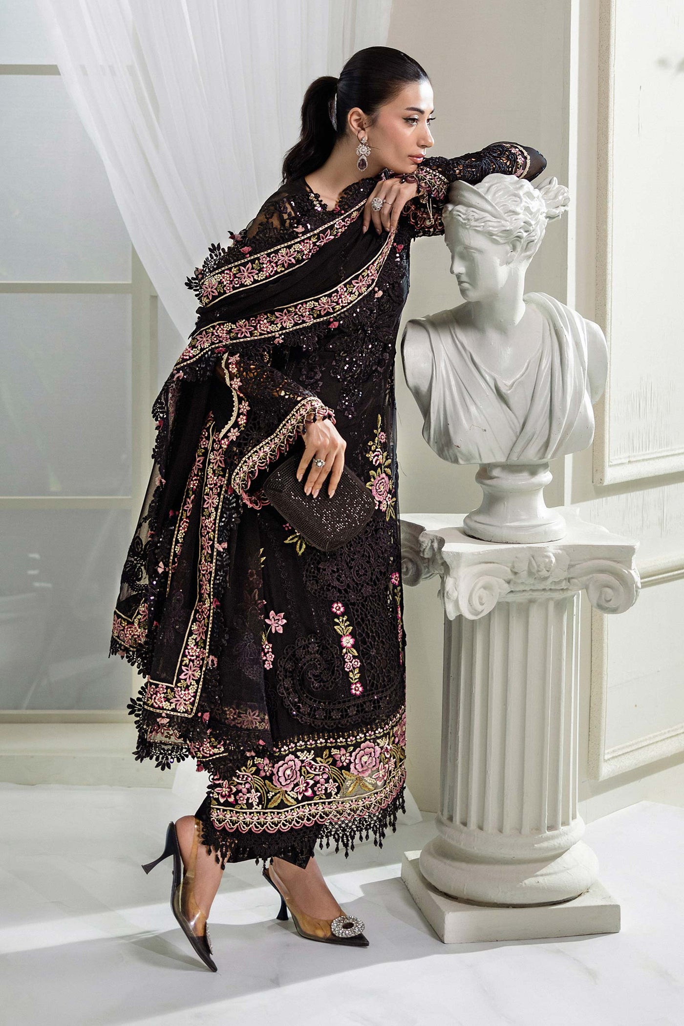3 Piece Unstitched Embroidered Chiffon Suit