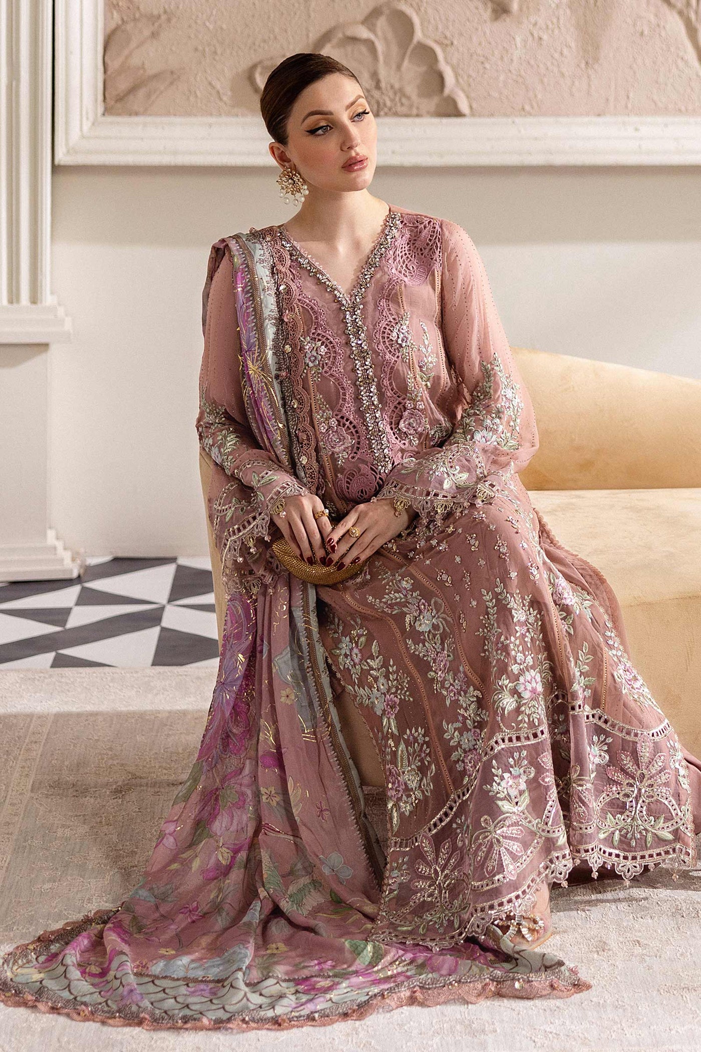 3 Piece Unstitched Embroidered Chiffon Suit
