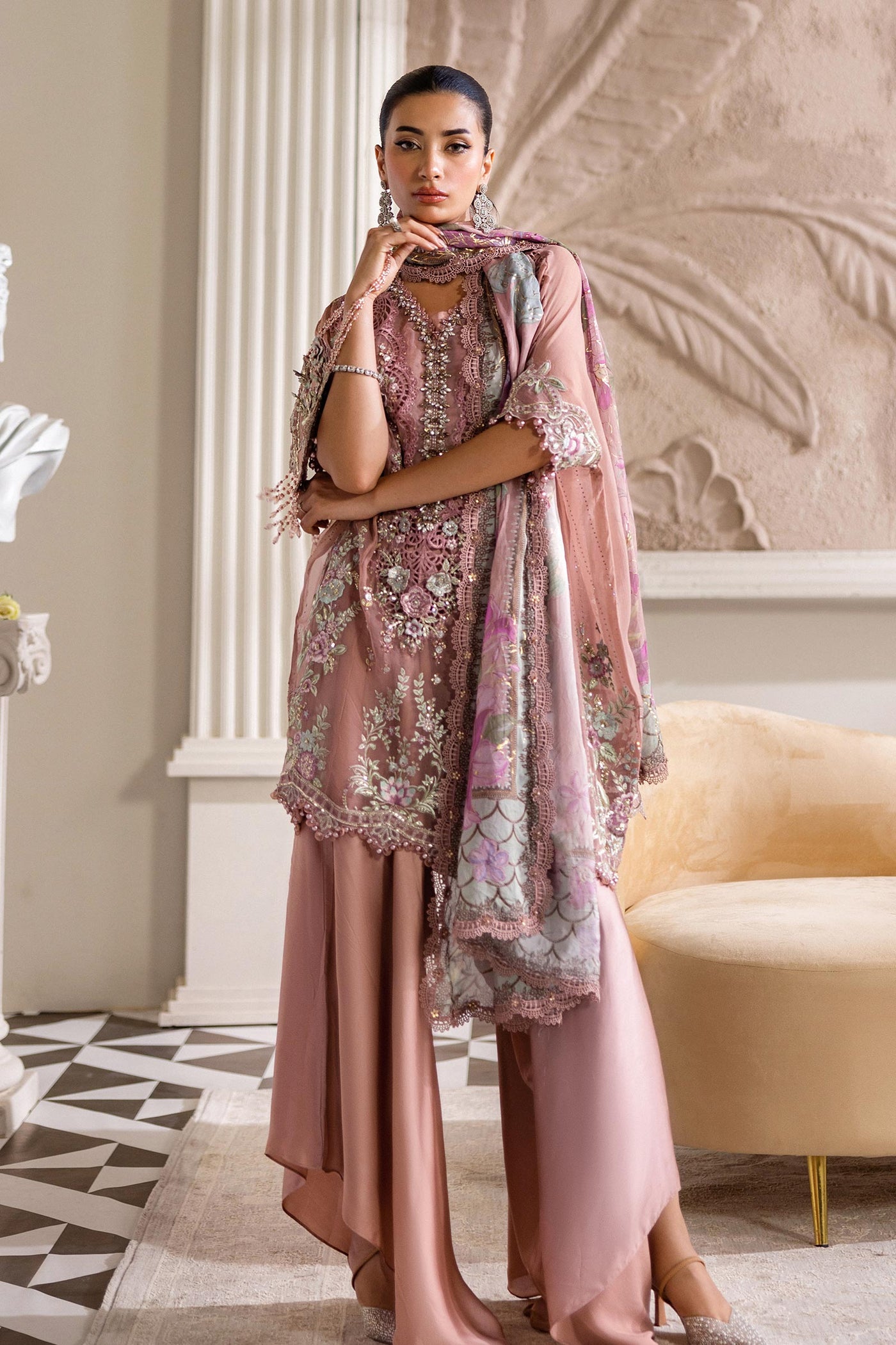 3 Piece Unstitched Embroidered Chiffon Suit